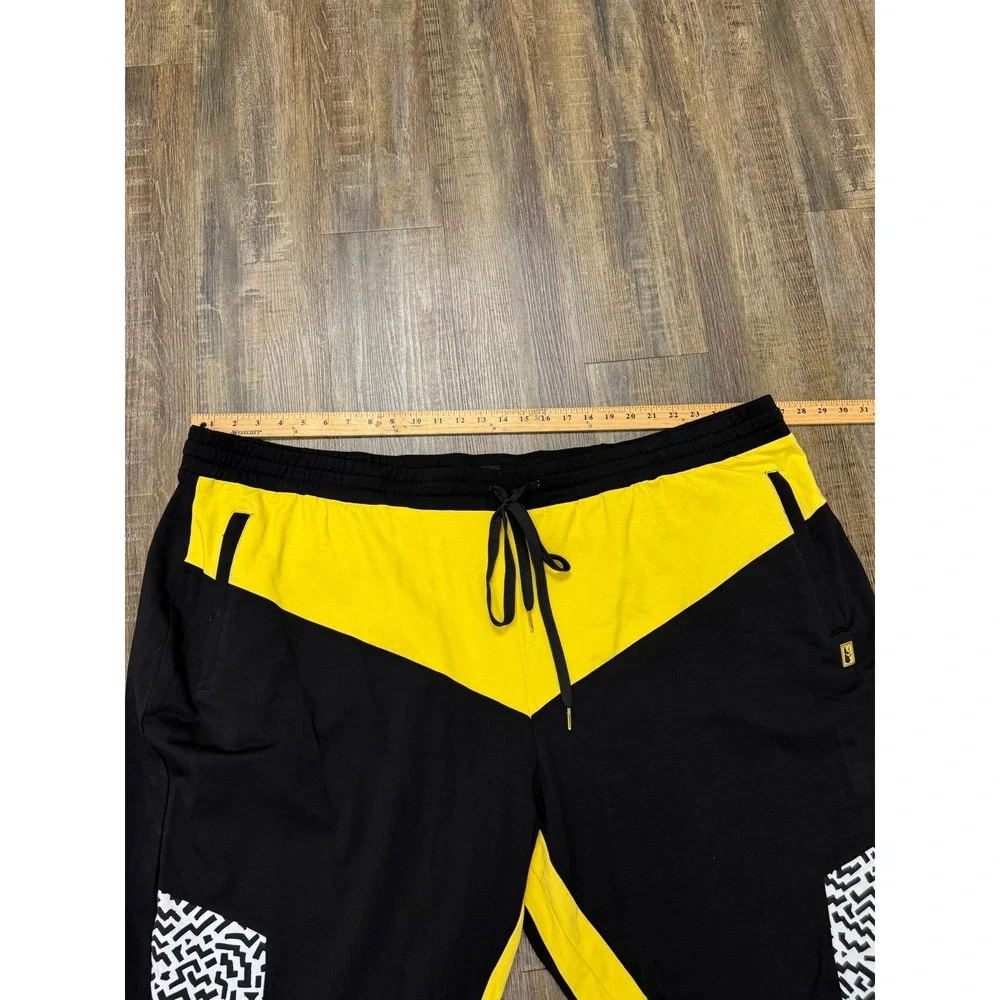 Makobi‎ Mens 6XB Yellow Black Geometric Colorblock T-Shirt and Joggers Set MS555